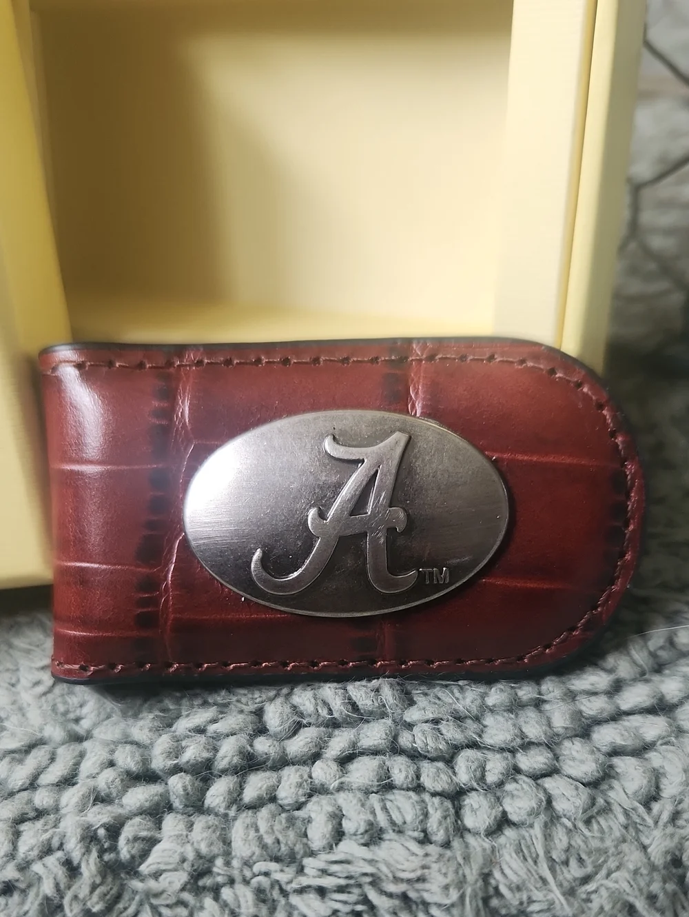 NIB Zep Pro Genuine Leather Alabama Crimson Tide Cash Money Clip Brown Gift Box
